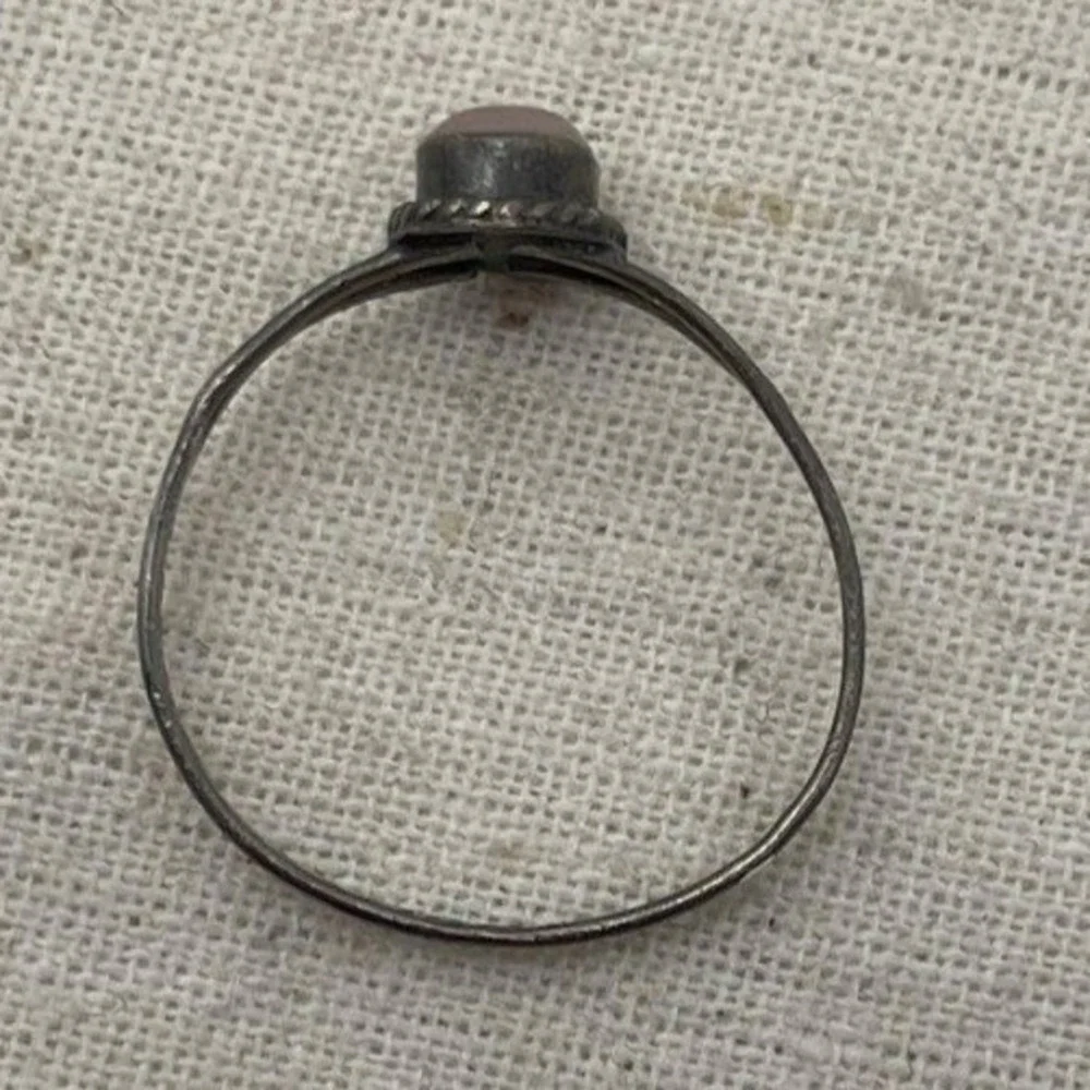 Taxco 925 Sterling Silver Pink Stone Oval Cabochon Ring Size 6.5 Mexico Vintage